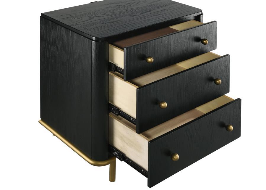 Arini - 3 - Drawer Nightstand - Black Nightstand w/ Charging Station modern furniture Contempo Furniture