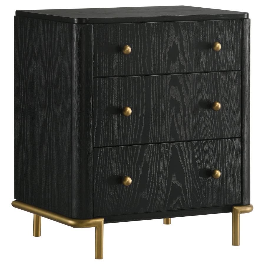 Arini - 3 - Drawer Nightstand - Black Nightstand w/ Charging Station modern furniture Contempo Furniture