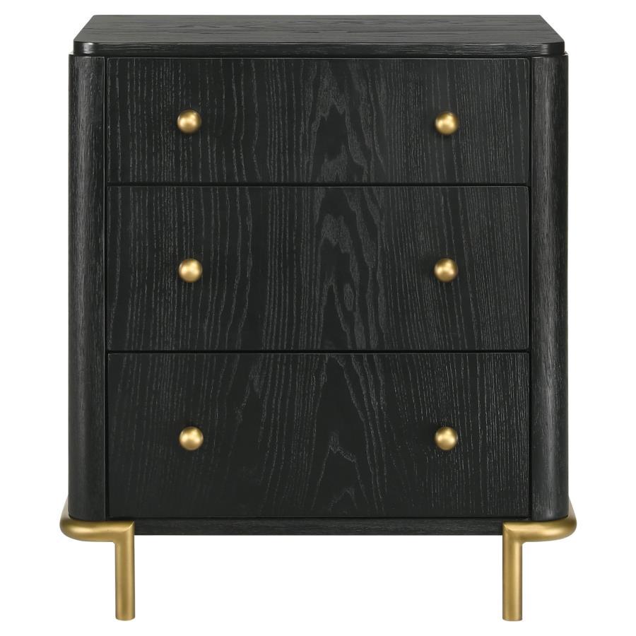 Arini - 3 - Drawer Nightstand - Black Nightstand w/ Charging Station modern furniture Contempo Furniture