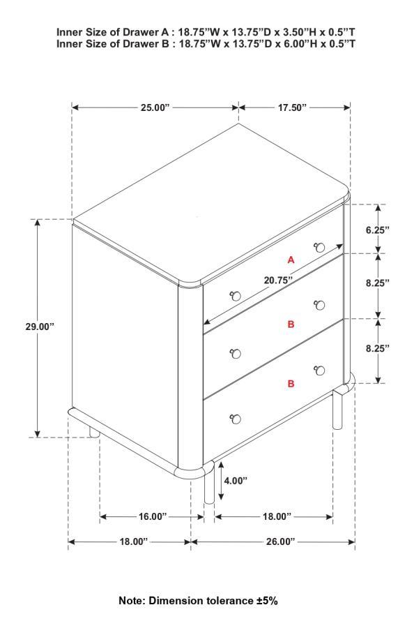 Arini - 3 - Drawer Nightstand - Sand Wash Nightstand w/ Charging Station modern furniture Contempo Furniture