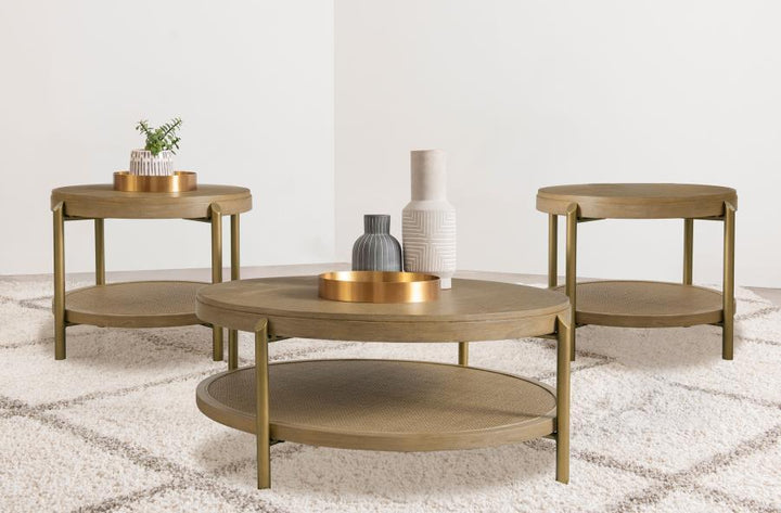 Arini - 3 Piece Round Coffee And End Table Set - Sand Wash Table Set modern furniture Contempo Furniture