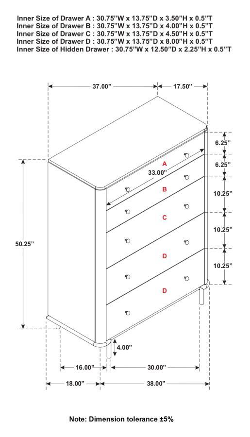 Arini - 5 - Drawer Bedroom Chest - Sand Wash Accent Chest modern furniture Contempo Furniture