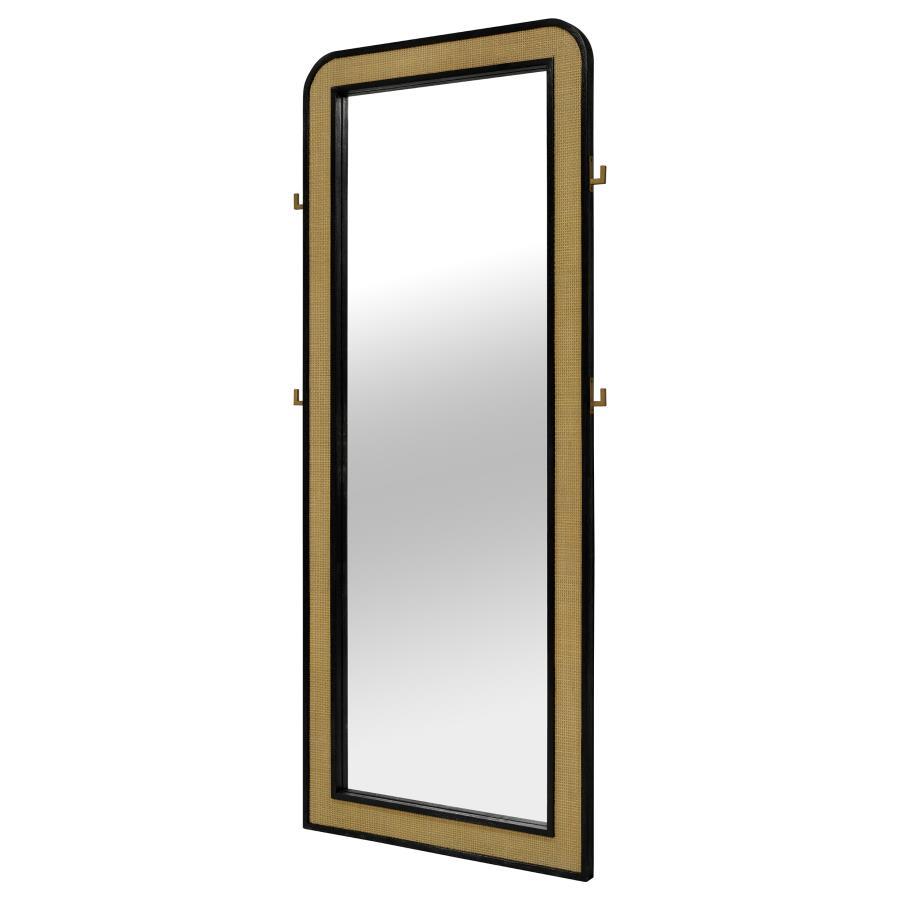 Arini - Cane Weave Full Length Standing Floor Mirror - Black Floor Mirror modern furniture Contempo Furniture