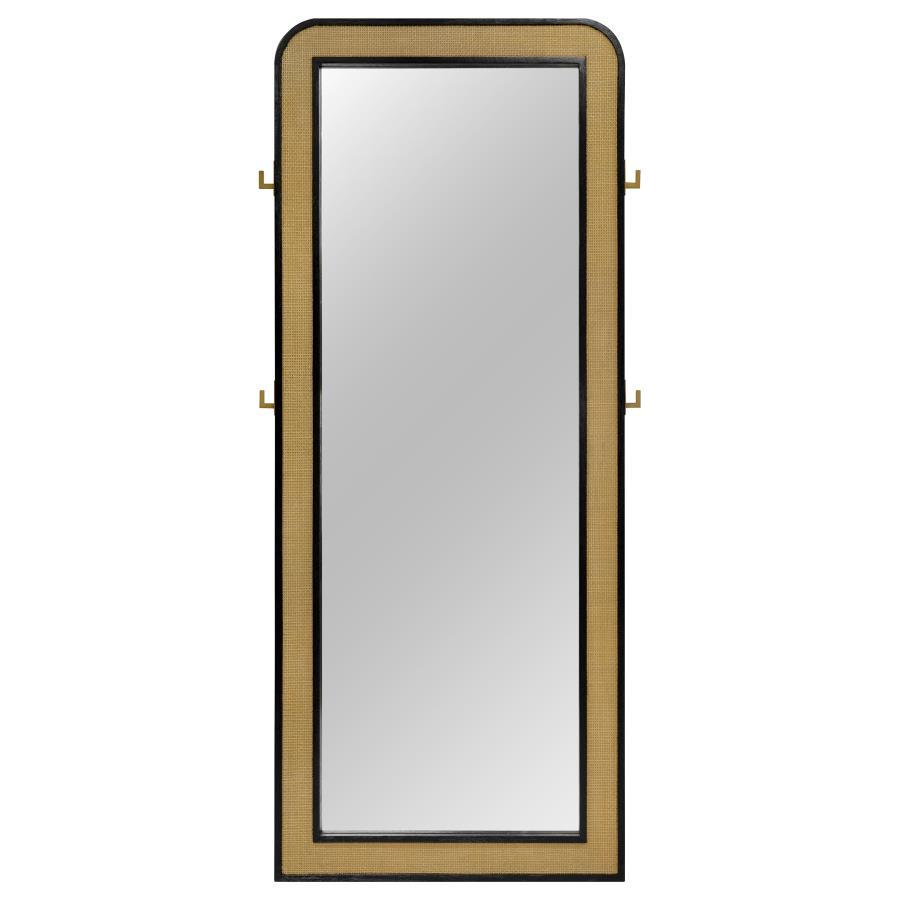 Arini - Cane Weave Full Length Standing Floor Mirror - Black Floor Mirror modern furniture Contempo Furniture