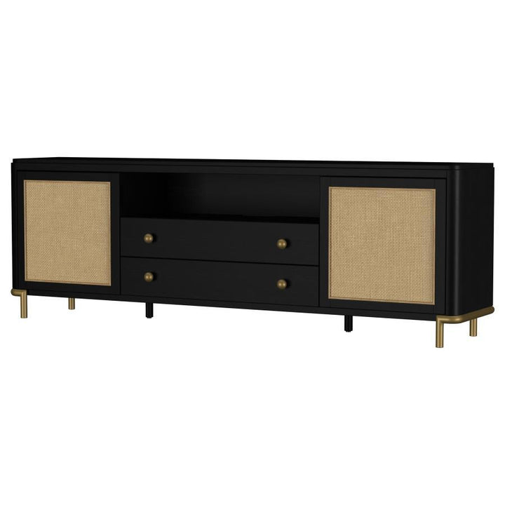 Arini - Rattan Cane 2 - Door TV Stand Media Console - Black TV Stand modern furniture Contempo Furniture