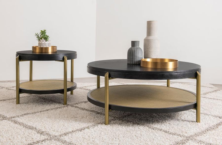 Arini - Round Coffee Table With Storage Shelf - Black Coffee Table modern furniture Contempo Furniture