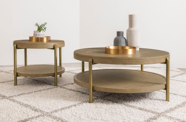 Arini - Round Coffee Table With Storage Shelf - Sand Wash Coffee Table modern furniture Contempo Furniture