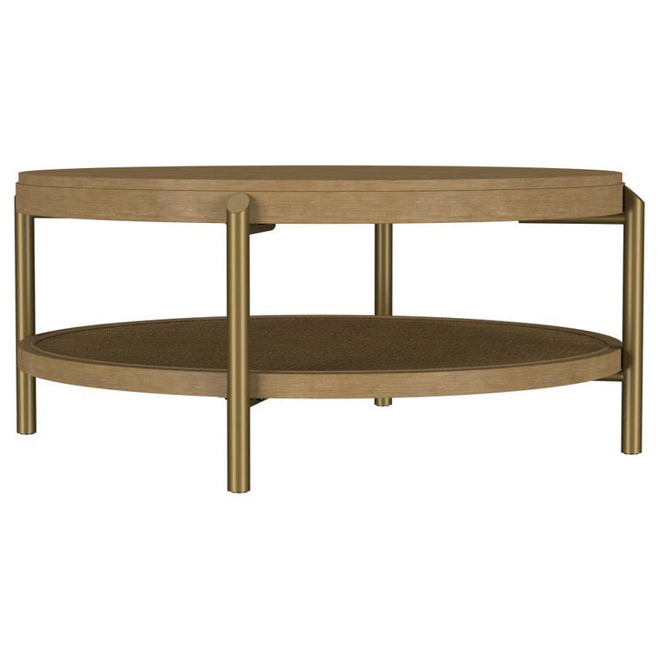 Arini - Round Coffee Table With Storage Shelf - Sand Wash Coffee Table modern furniture Contempo Furniture