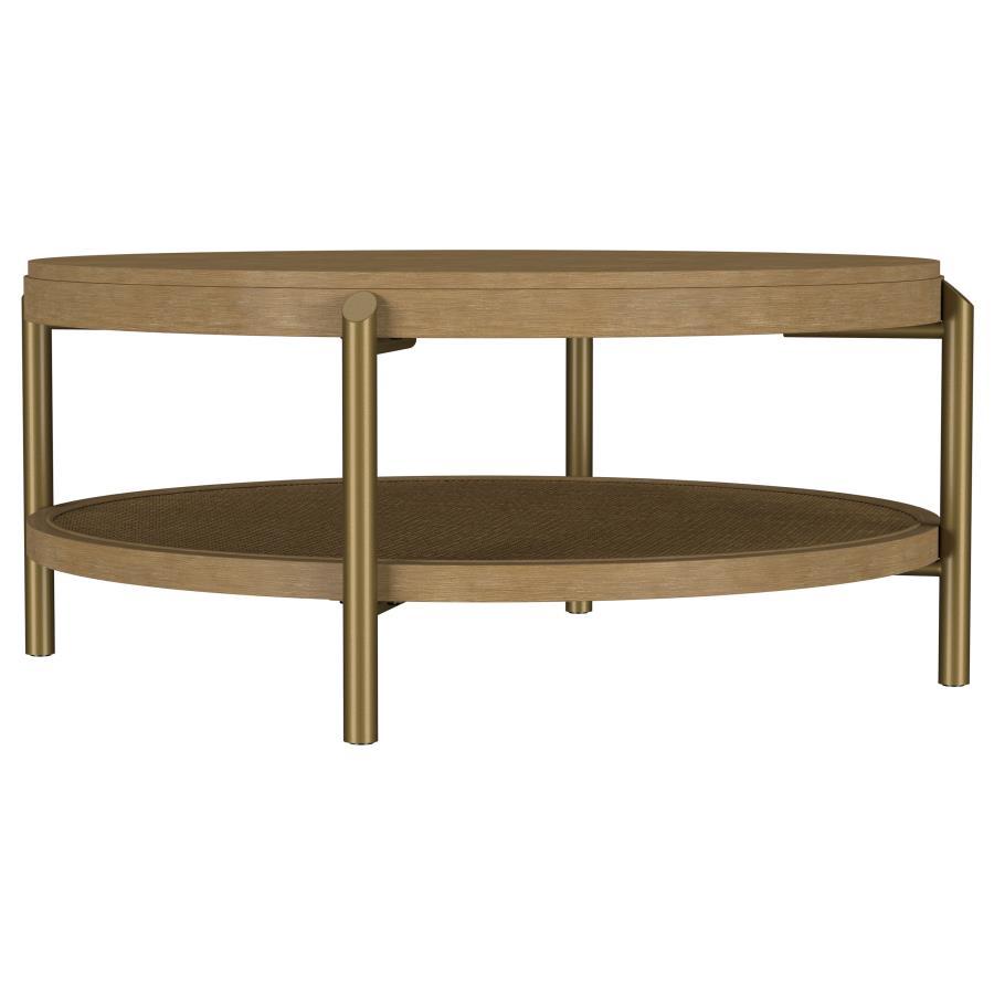 Arini - Round Coffee Table With Storage Shelf - Sand Wash Coffee Table modern furniture Contempo Furniture