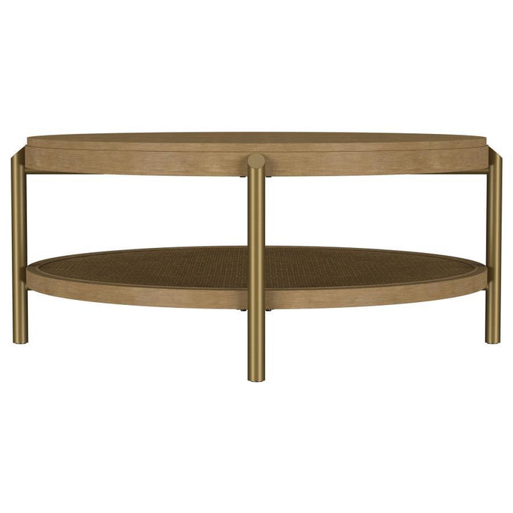 Arini - Round Coffee Table With Storage Shelf - Sand Wash Coffee Table modern furniture Contempo Furniture