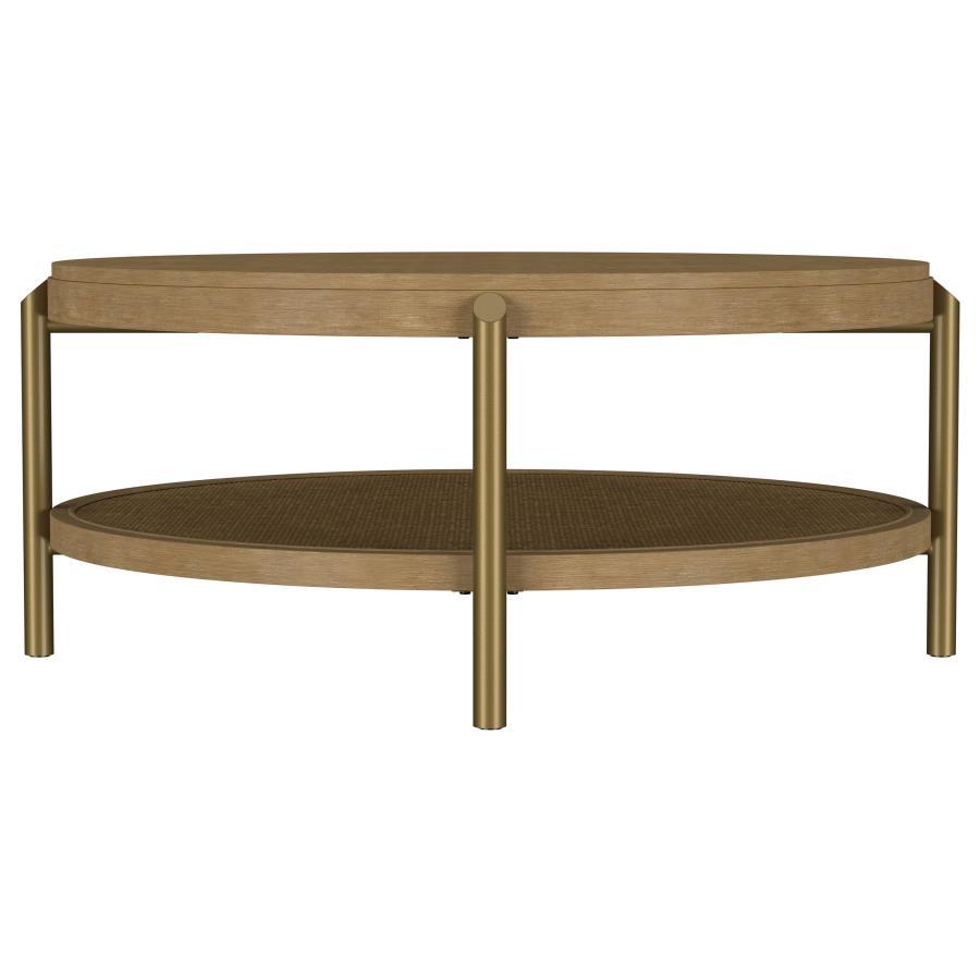 Arini - Round Coffee Table With Storage Shelf - Sand Wash Coffee Table modern furniture Contempo Furniture