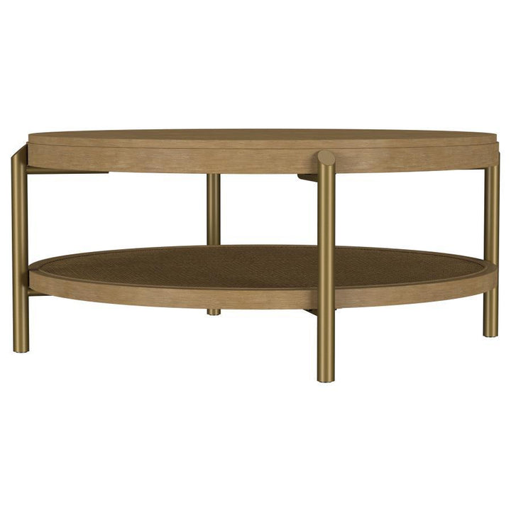 Arini - Round Coffee Table With Storage Shelf - Sand Wash Coffee Table modern furniture Contempo Furniture