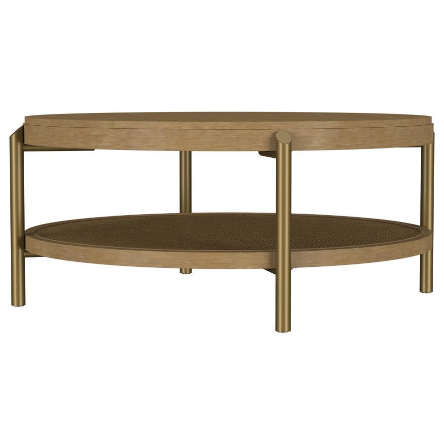 Arini - Round Coffee Table With Storage Shelf - Sand Wash Coffee Table modern furniture Contempo Furniture