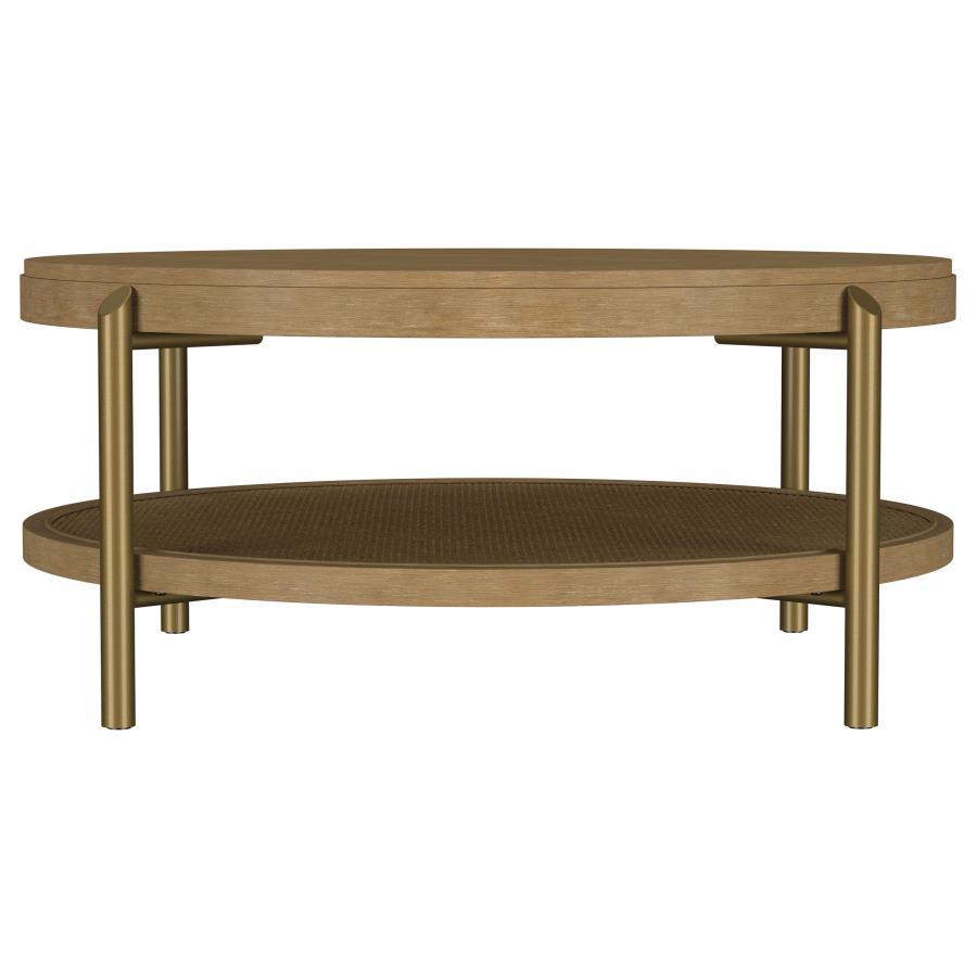 Arini - Round Coffee Table With Storage Shelf - Sand Wash Coffee Table modern furniture Contempo Furniture