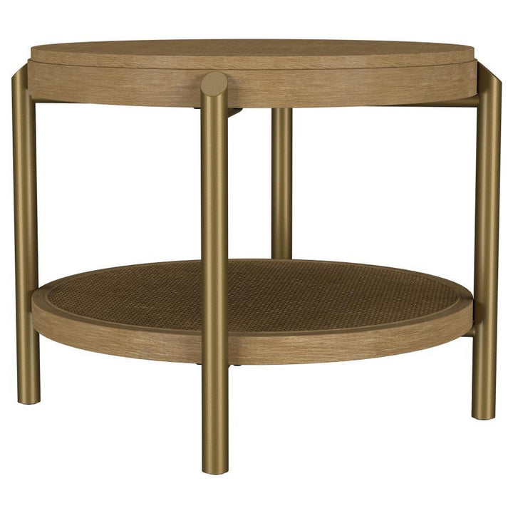Arini - Round End Side Table With Storage Shelf - Sand Wash End Table modern furniture Contempo Furniture