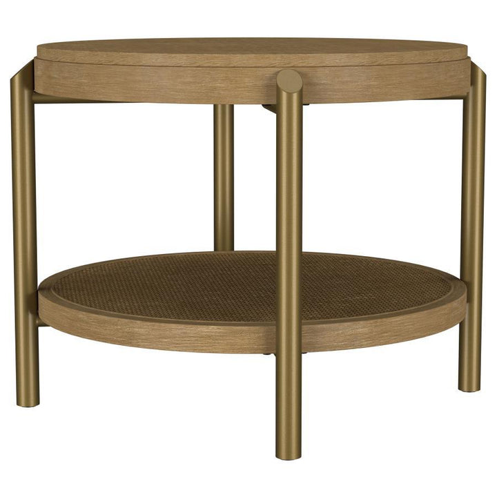 Arini - Round End Side Table With Storage Shelf - Sand Wash End Table modern furniture Contempo Furniture