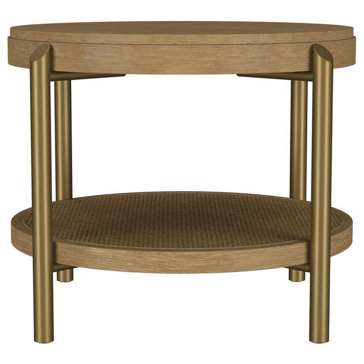 Arini - Round End Side Table With Storage Shelf - Sand Wash End Table modern furniture Contempo Furniture