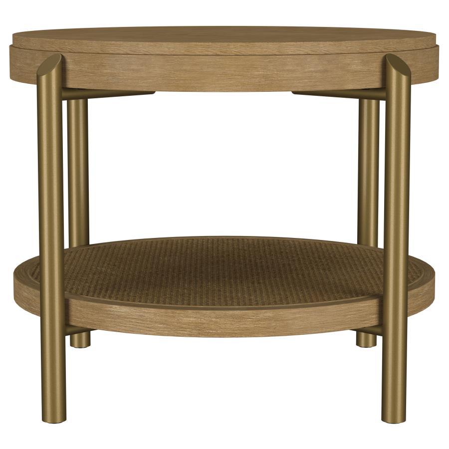 Arini - Round End Side Table With Storage Shelf - Sand Wash End Table modern furniture Contempo Furniture