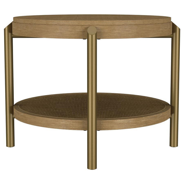 Arini - Round End Side Table With Storage Shelf - Sand Wash End Table modern furniture Contempo Furniture