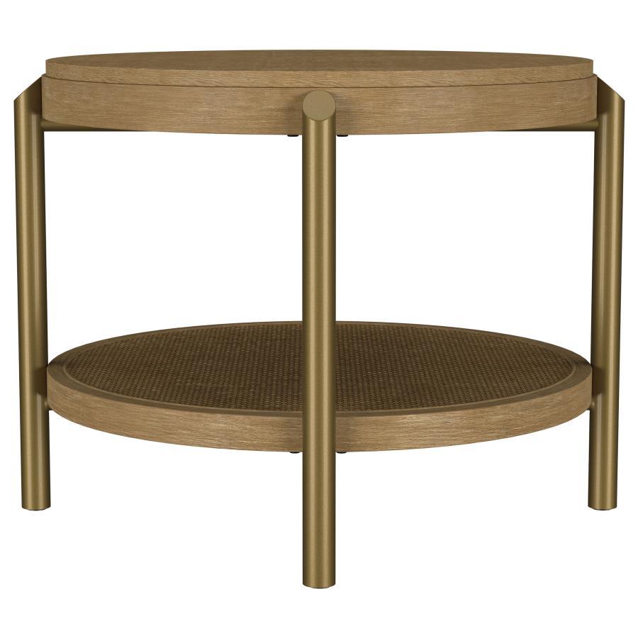 Arini - Round End Side Table With Storage Shelf - Sand Wash End Table modern furniture Contempo Furniture