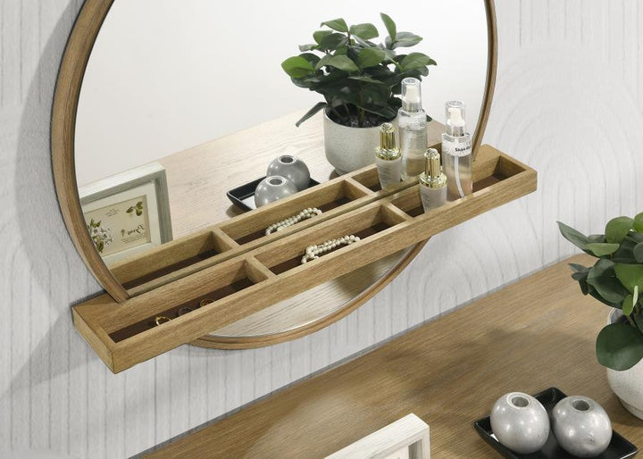 Arini - Round Vanity Wall Mirror With Shelf - Sand Wash Vanity Mirror modern furniture Contempo Furniture
