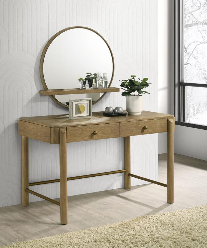 Arini - Round Vanity Wall Mirror With Shelf - Sand Wash Vanity Mirror modern furniture Contempo Furniture
