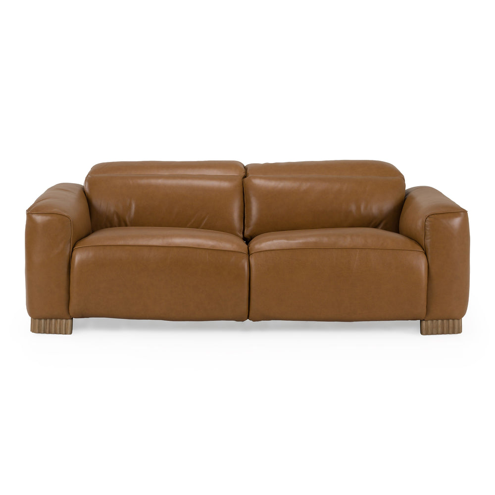 Aris - Modern Brown Leather Sofa with 2 Power Recliners & Headrests