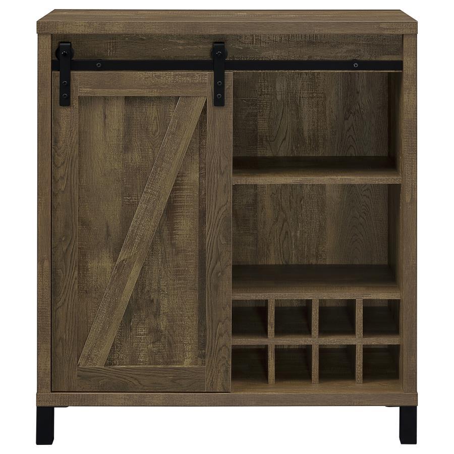 Arlington - Sliding Door Home Bar Wine Cabinet - Rustic Oak Wine Cabinet modern furniture Contempo Furniture