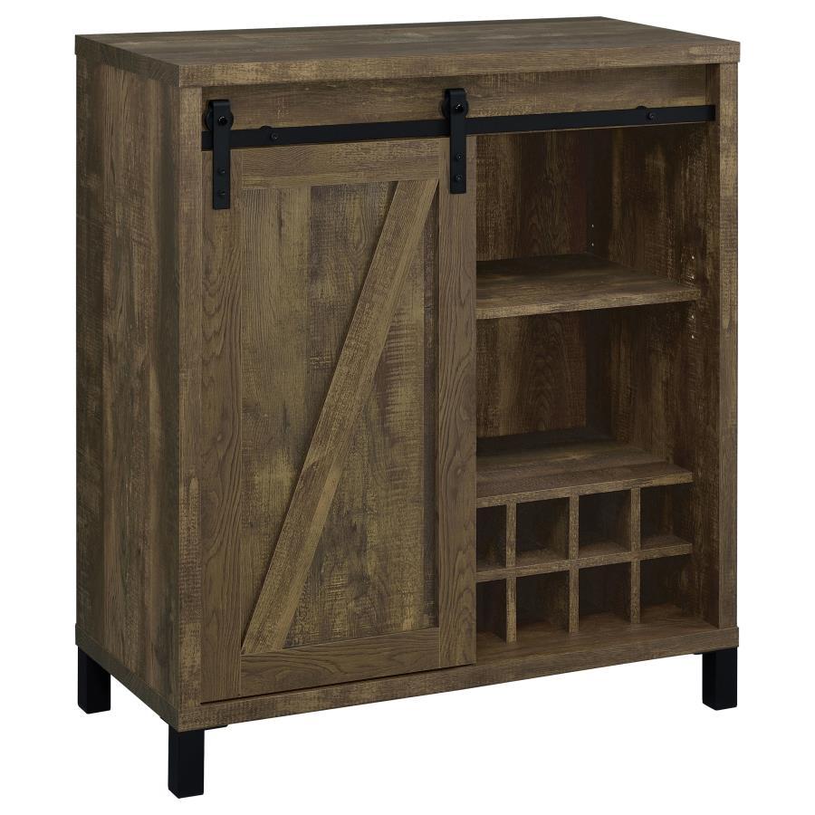 Arlington - Sliding Door Home Bar Wine Cabinet - Rustic Oak Wine Cabinet modern furniture Contempo Furniture