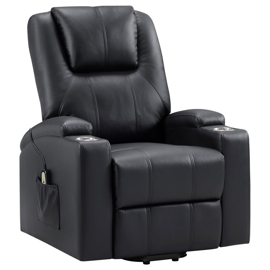 Armstrong - Upholstered Power Lift Massage Recliner - Black Lift Chair modern furniture Contempo Furniture