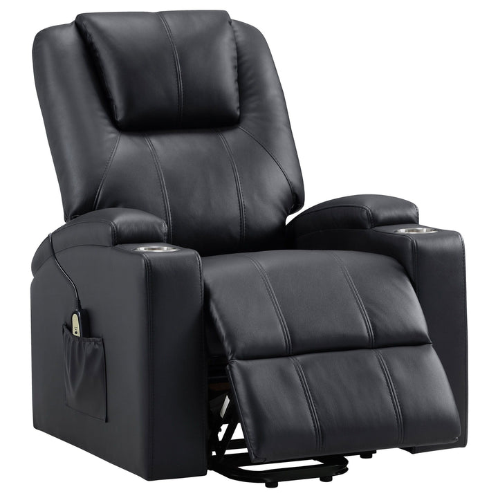 Armstrong - Upholstered Power Lift Massage Recliner - Black Lift Chair modern furniture Contempo Furniture
