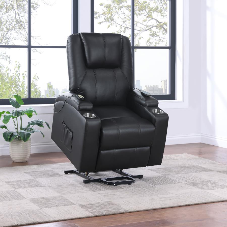Armstrong - Upholstered Power Lift Massage Recliner - Black Lift Chair modern furniture Contempo Furniture