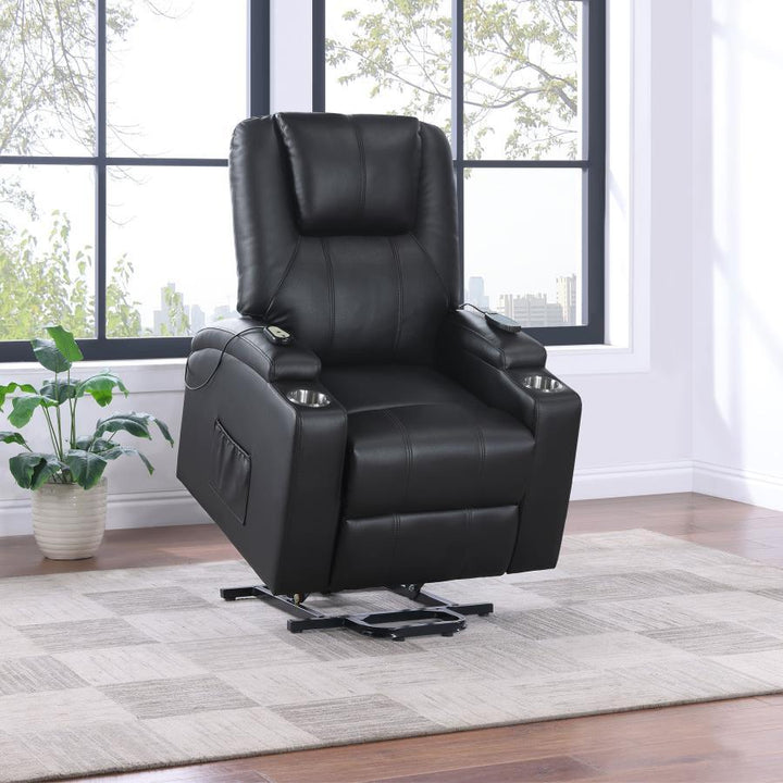 Armstrong - Upholstered Power Lift Massage Recliner - Black Lift Chair modern furniture Contempo Furniture