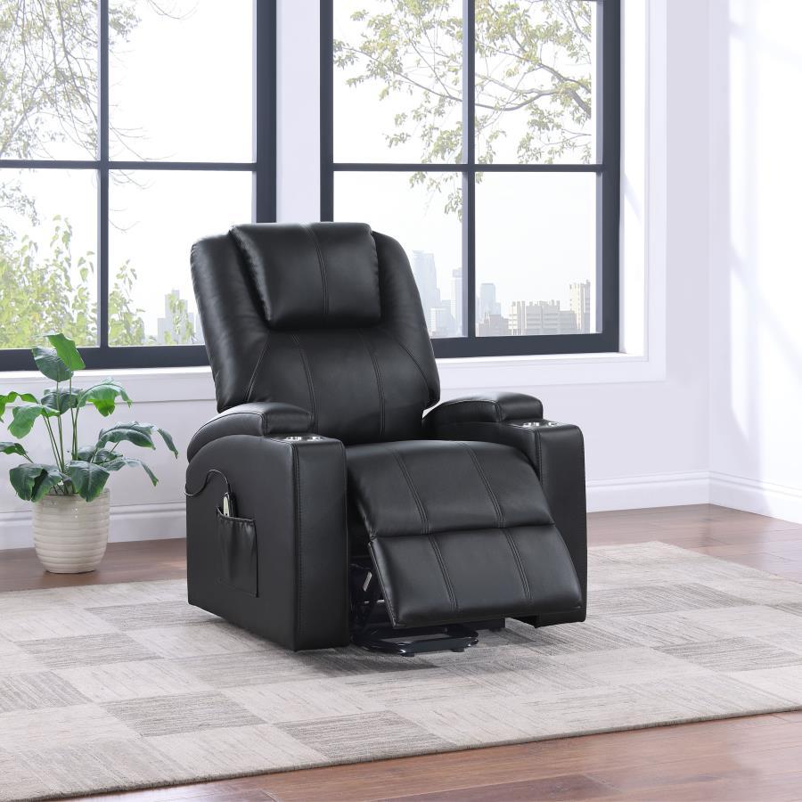 Armstrong - Upholstered Power Lift Massage Recliner - Black Lift Chair modern furniture Contempo Furniture