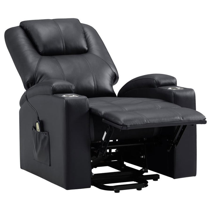 Armstrong - Upholstered Power Lift Massage Recliner - Black Lift Chair modern furniture Contempo Furniture