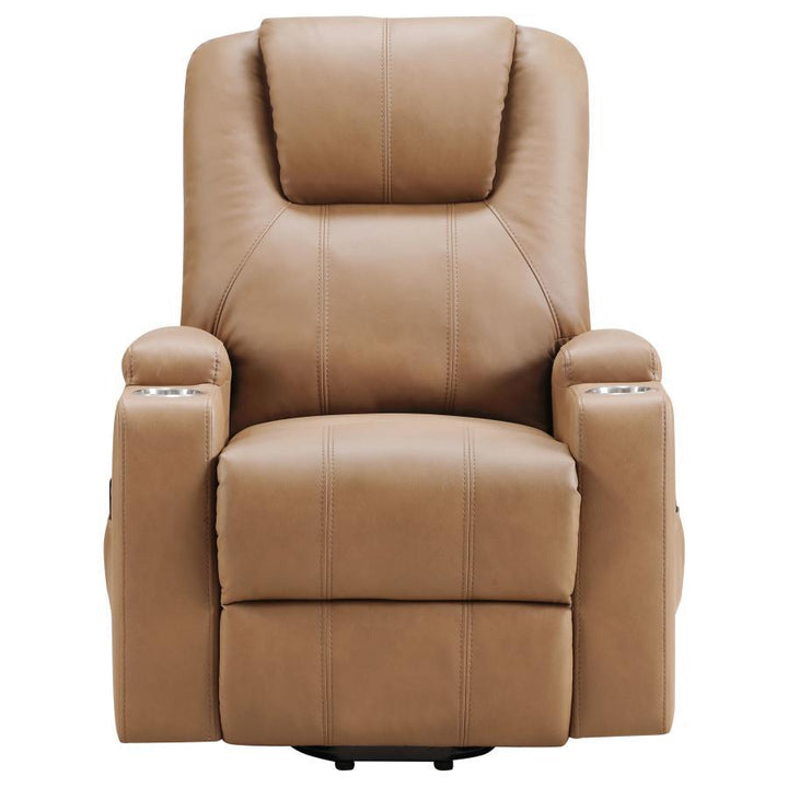 Armstrong - Upholstered Power Lift Massage Recliner - Camel Lift Chair modern furniture Contempo Furniture