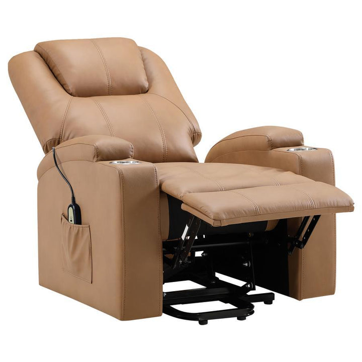 Armstrong - Upholstered Power Lift Massage Recliner - Camel Lift Chair modern furniture Contempo Furniture