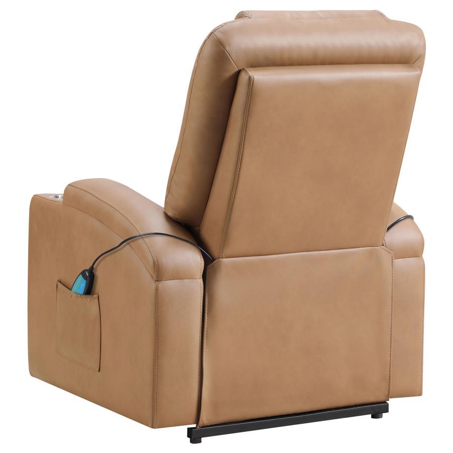 Armstrong - Upholstered Power Lift Massage Recliner - Camel Lift Chair modern furniture Contempo Furniture