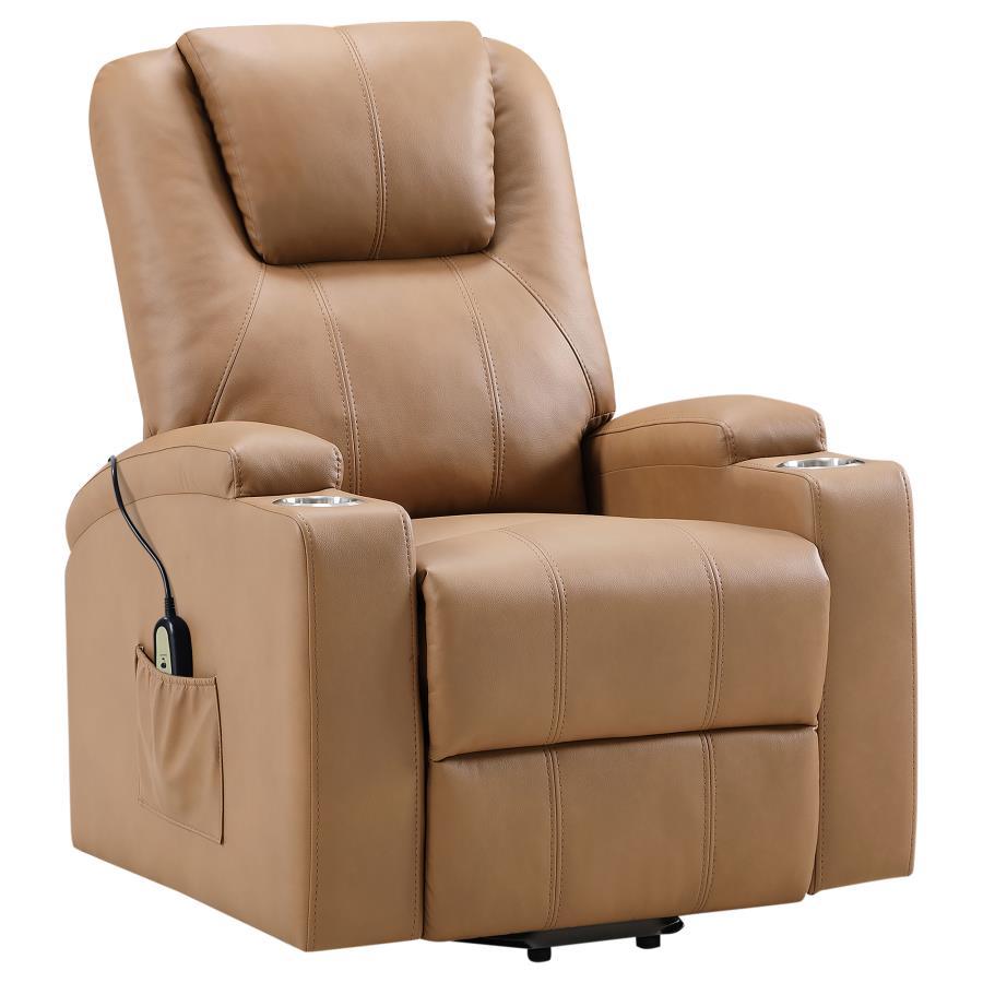 Armstrong - Upholstered Power Lift Massage Recliner - Camel Lift Chair modern furniture Contempo Furniture