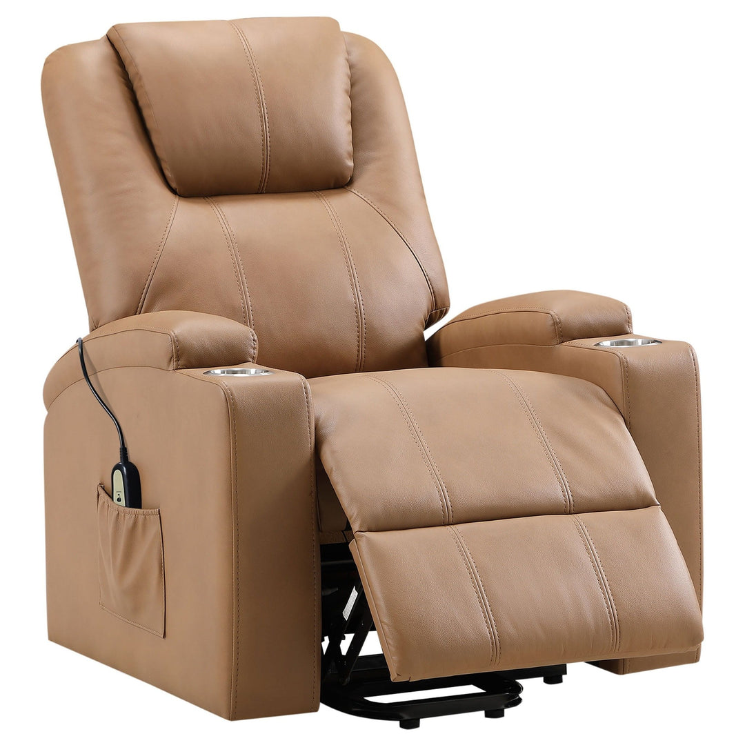 Armstrong - Upholstered Power Lift Massage Recliner - Camel Lift Chair modern furniture Contempo Furniture