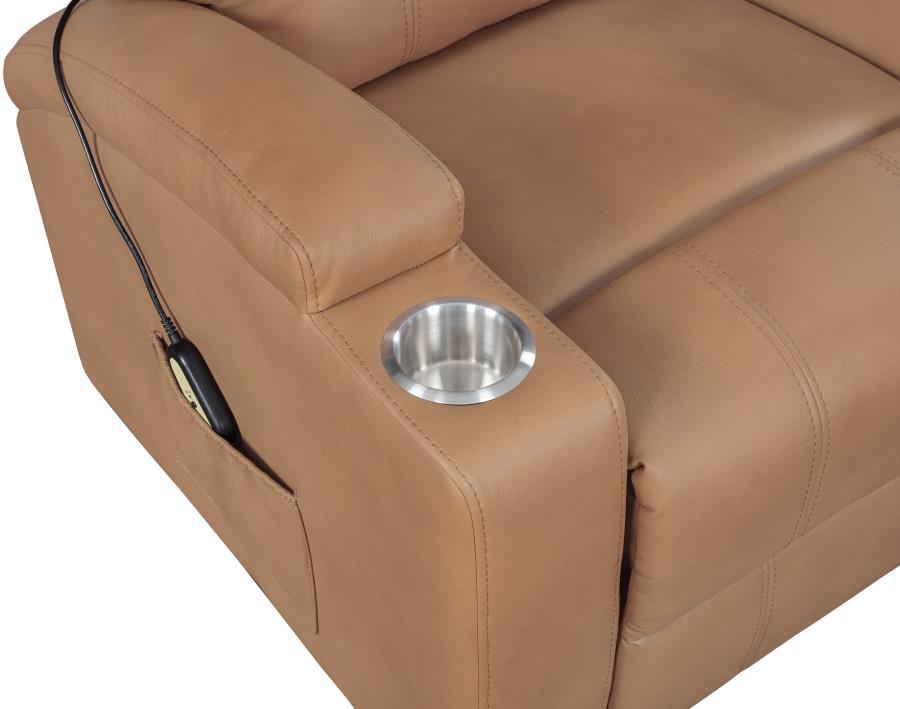 Armstrong - Upholstered Power Lift Massage Recliner - Camel Lift Chair modern furniture Contempo Furniture