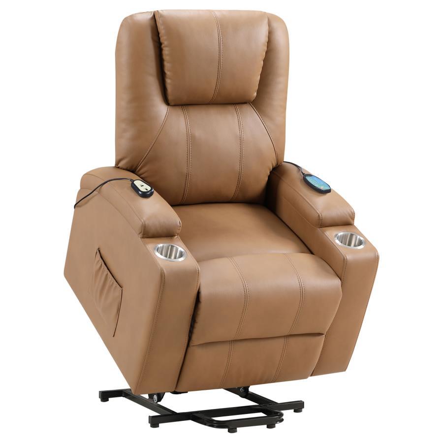 Armstrong - Upholstered Power Lift Massage Recliner - Camel Lift Chair modern furniture Contempo Furniture