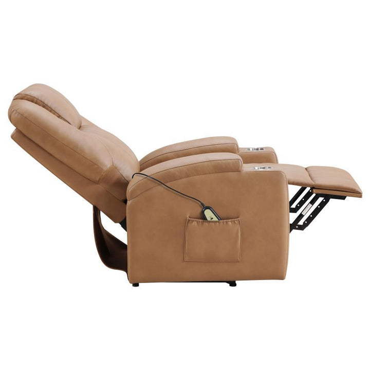 Armstrong - Upholstered Power Lift Massage Recliner - Camel Lift Chair modern furniture Contempo Furniture