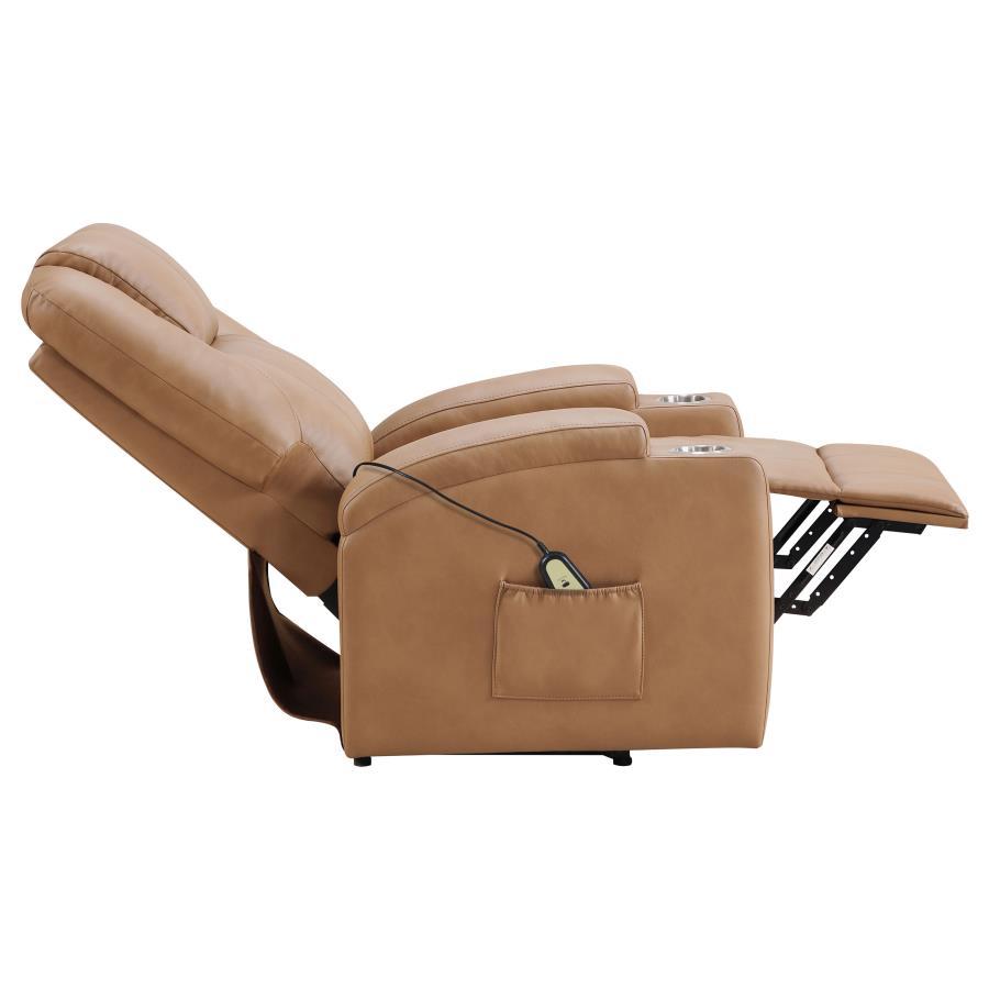 Armstrong - Upholstered Power Lift Massage Recliner - Camel Lift Chair modern furniture Contempo Furniture