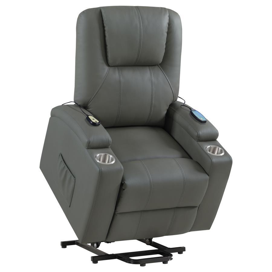 Armstrong - Upholstered Power Lift Massage Recliner - Gray Lift Chair modern furniture Contempo Furniture
