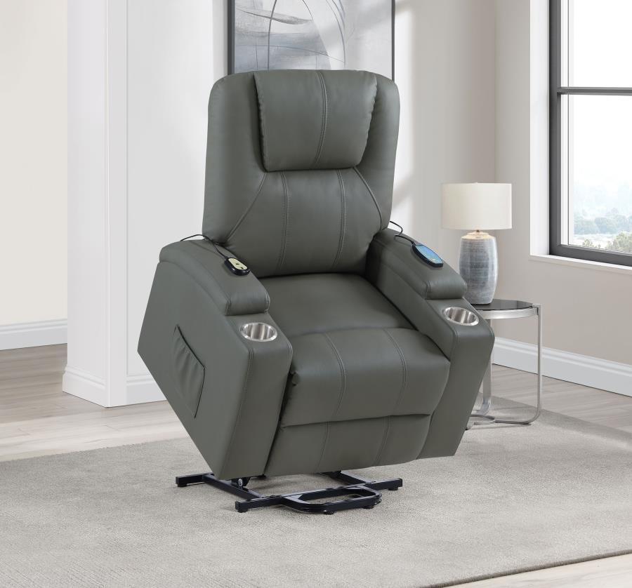 Armstrong - Upholstered Power Lift Massage Recliner - Gray Lift Chair modern furniture Contempo Furniture