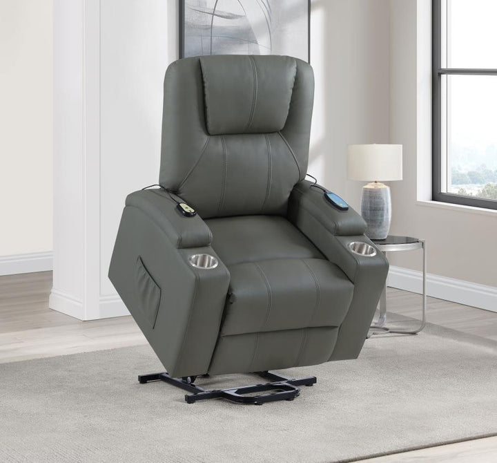 Armstrong - Upholstered Power Lift Massage Recliner - Gray Lift Chair modern furniture Contempo Furniture