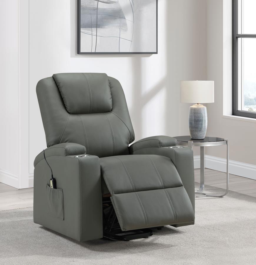 Armstrong - Upholstered Power Lift Massage Recliner - Gray Lift Chair modern furniture Contempo Furniture