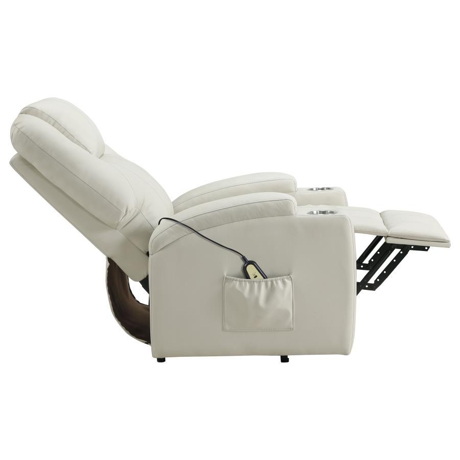 Armstrong - Upholstered Power Lift Massage Recliner - Ivory Lift Chair modern furniture Contempo Furniture