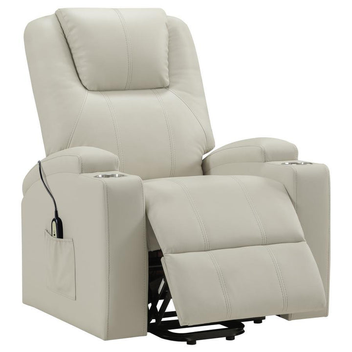 Armstrong - Upholstered Power Lift Massage Recliner - Ivory Lift Chair modern furniture Contempo Furniture